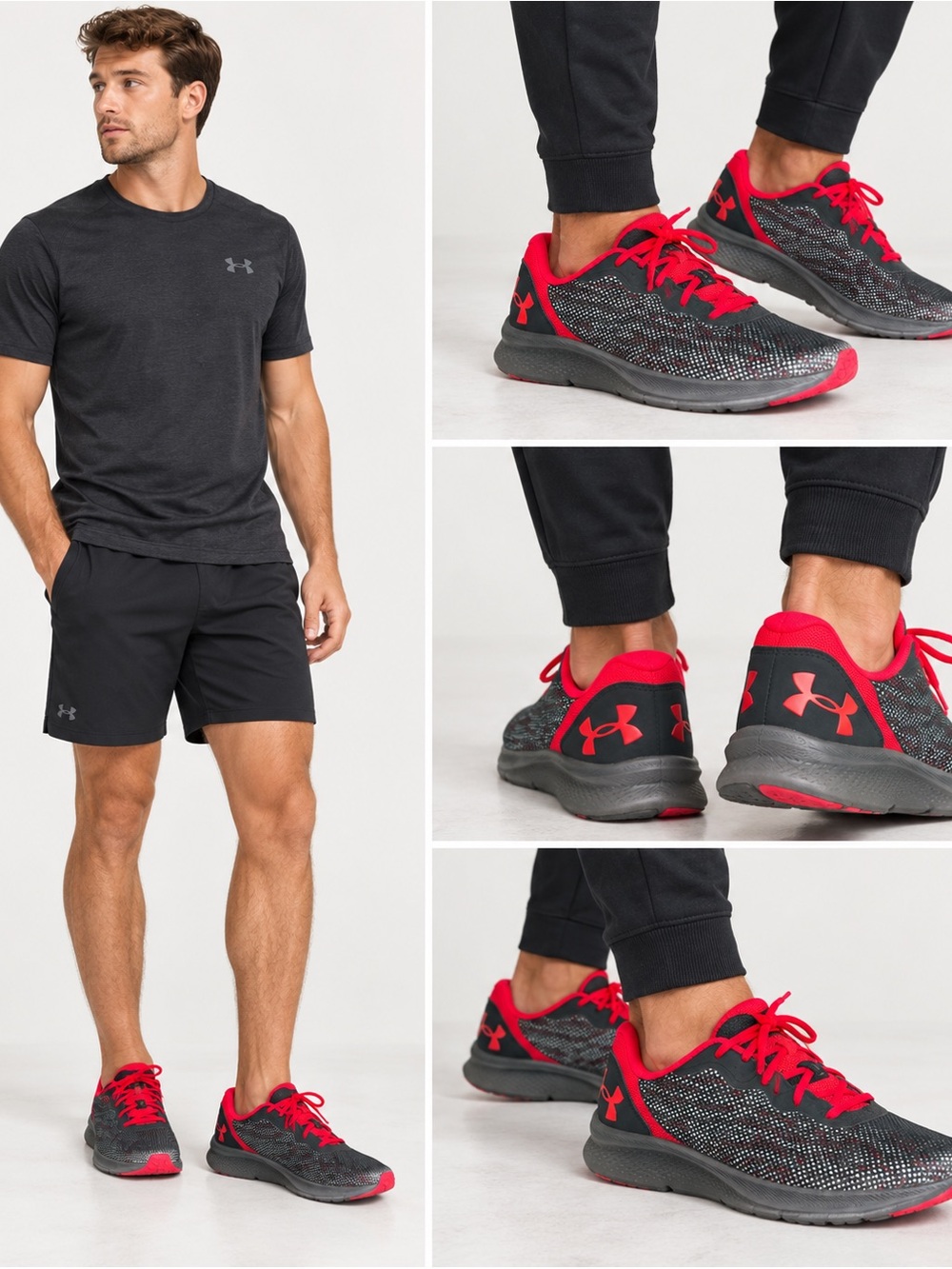 Under Armour Men’s Running Shoes Size 10.5 Black Red Athletic Sneakers